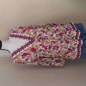 JM Collection Pink and Yellow Floral Blouse